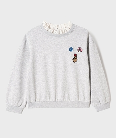 GEMO Sweat avec col en dentelle et motifs brodés fille Gris