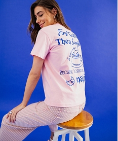 GEMO Tee-shirt manches courtes en jersey imprimé devant et dos femme rose vif