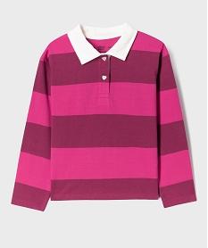 GEMO Polo rayé à manches longues fille Rose