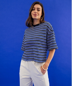 GEMO Tee-shirt manches courtes loose en maille stretch femme Bleu