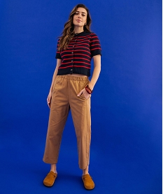 GEMO Gilet manches courtes à rayures femme Bleu