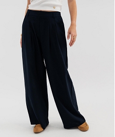 GEMO Pantalon large et fluide en viscose à taille élastiquée femme Bleu