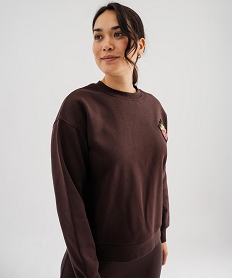 GEMO Sweat avec col victorien amovible effet 2-en-1 femme marron fonce