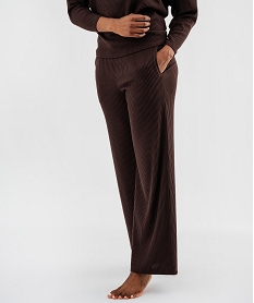 GEMO Pantalon de pyjama en maille côtelée extensible à taille élastiquée femme marron fonce
