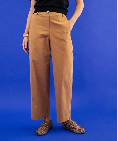 GEMO Pantalon en toile de coton stretch à taille élastiquée femme marron standard