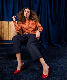 GEMO Pantalon barrel en coton stretch à taille élastiquée femme Bleu