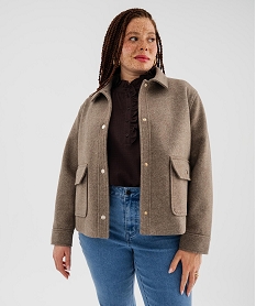 GEMO Manteau court aspect drap de laine à boutons-pression femme grande taille beige chine