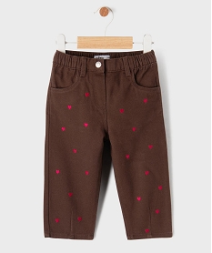 GEMO Pantalon en coton avec coeurs brodés et taille ajustable bébé fille marron fonce