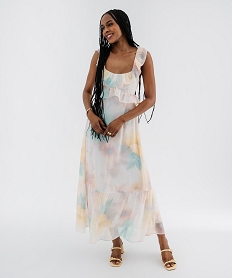 GEMO Robe longue en voile à dos-nu et volants femme Jaune