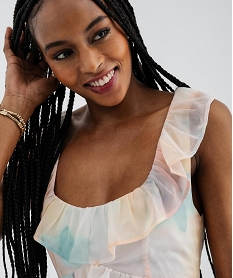 robe longue en voile a dos-nu et volants femme jaune robes longuesL732901_2