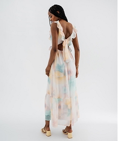robe longue en voile a dos-nu et volants femme jaune robes longuesL732901_3