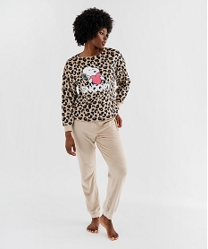 GEMO Pyjama en velours imprimé léopard à motif Snoopy femme - Peanuts Beige