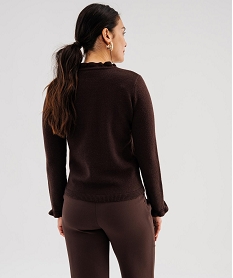 GEMO Pull droit à col victorien et finition roulottée femme marron fonce