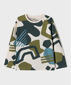 GEMO Tee-shirt manches longues en coton imprimé all over garçon Blanc