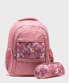 GEMO Sac à dos multipoche en toile avec trousse assortie fille rose standard