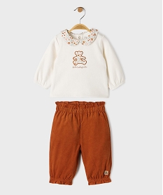 GEMO Ensemble 2 pièces sweat col Claudine + pantalon en velours bébé fille - LuluCastagnette blanc standard