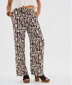 GEMO Pantalon large en viscose froissée femme Brun