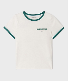 GEMO Tee-shirt manches courtes en coton stretch imprimé devant et dos fille blanc standard