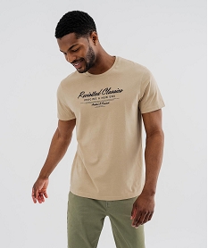 GEMO Tee-shirt manches courtes en jersey de coton imprimé homme Beige