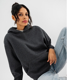 GEMO Sweat à capuche en molleton doux femme Gris
