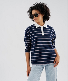 GEMO Polo manches longues à rayures femme Bleu