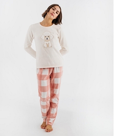 GEMO Pyjama polaire à carreaux femme rose chine