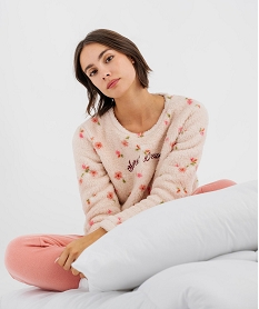 GEMO Pyjama en maille peluche femme beige chine