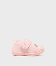 GEMO Chaussons en velours à scratch moelleux imprimé arc-en-ciel fille Rose