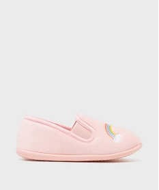 GEMO Chaussons pantoufles en velours moelleux imprimé arc-en-ciel fille Rose