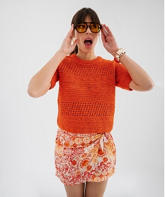 jupe short en viscose imprime femme orange shortsL834401_4