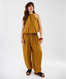 GEMO Blouse sans manches en satin avec col noué femme Jaune