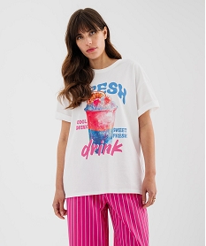 GEMO Tee-shirt manches courtes en jersey de coton imprimé femme blanc standard