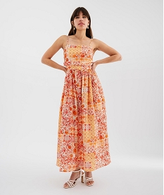 GEMO Robe longue à fines bretelles en viscose texturée à dos smocké femme Orange