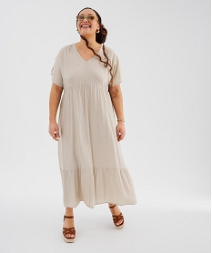 GEMO Robe longue à manches courtes en tissu texturé femme grande taille beige standard
