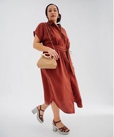 GEMO Robe chemise longue à manches courtes en maille fluide femme grande taille orange standard