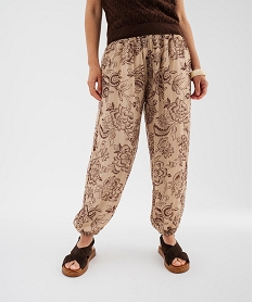 GEMO Pantalon sarouel en voile imprimé femme Brun