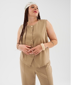 GEMO Gilet de costume sans manches en maille milano à boutons dorés femme grande taille beige standard