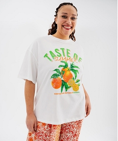 GEMO Tee-shirt manches courtes en jersey de coton imprimé femme grande taille blanc standard