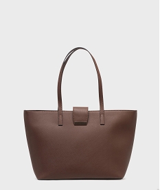GEMO Sac cabas rigide en matière texturée femme marron fonce