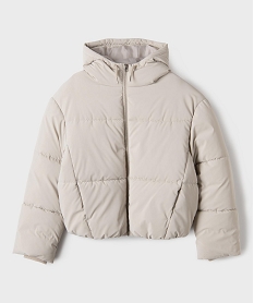 GEMO Doudoune à capuche en matière déperlante aspect velouté fille beige standard