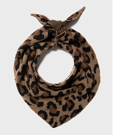 GEMO Echarpe en maille forme bandana à motif léopard femme marron fonce