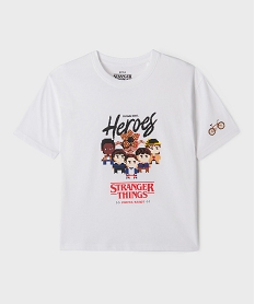 GEMO Tee-shirt col rond imprimé fille - Stranger Things blanc vif