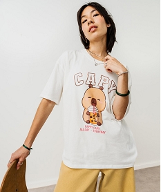 GEMO Tee-shirt manches courtes oversize imprimé fille - Capyfun Beige