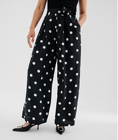 GEMO Pantalon large en viscose fluide à pois femme Noir