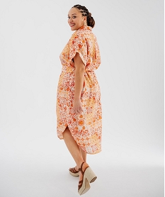 GEMO Robe chemise longue à manches courtes en maille fluide femme grande taille Orange