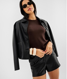 GEMO Veste droite en cuir imitation souple femme noir standard