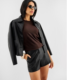 GEMO Short ample en cuir imitation extensible femme noir standard