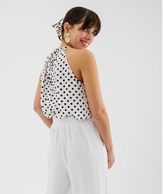 GEMO Blouse sans manches en viscose à pois femme Blanc
