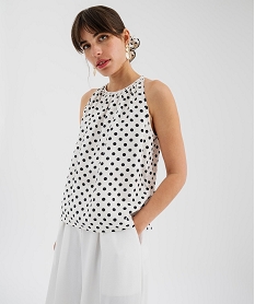 blouse sans manches en viscose a pois femme blanc blousesL880201_4