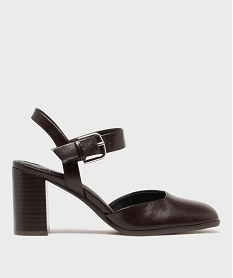 GEMO Escarpins sling back à talon large et bout carré femme - Follow Me marron standard